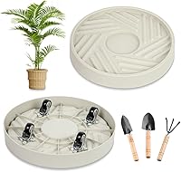 UoeRing 10 Inch Plant Caddy with Hidden Wheels - Heavy Duty Rolling Plant Stand, Saucer Tray & $9.9 Garden Tools (Beige)