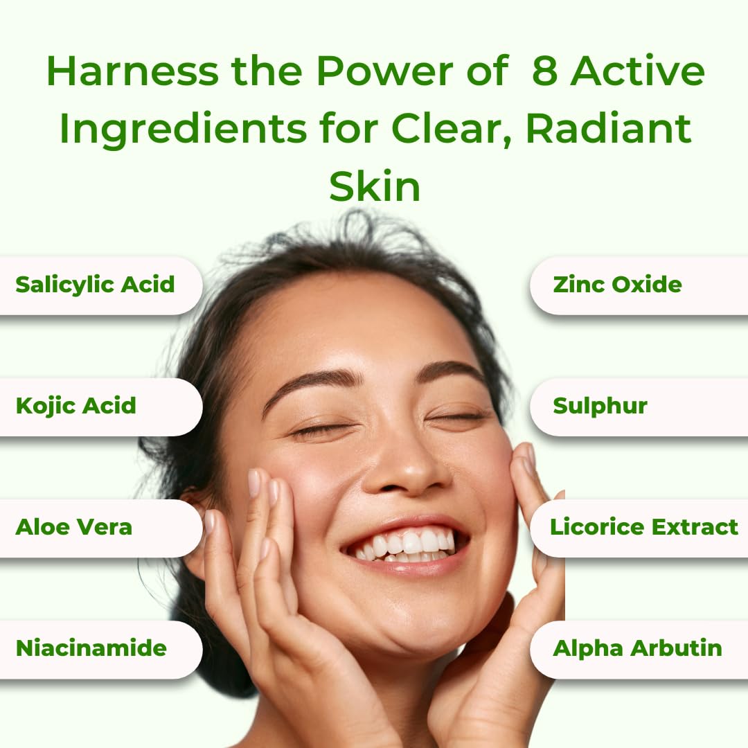 Sapone scrub all'acido salicilico con 8 ingredienti attivi per pulire l'acne, le macchie scure, schiarire la pelle, anti-imperfezioni, anti-macchie solari.