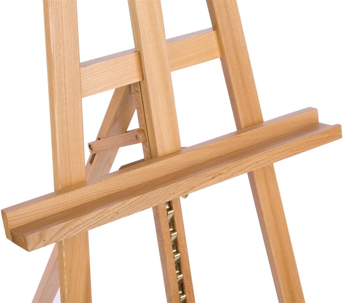 Displays2go Adjustable Wood Floor Easel, Holds Up to 42" Tall Art or Frames (Elm Wood)