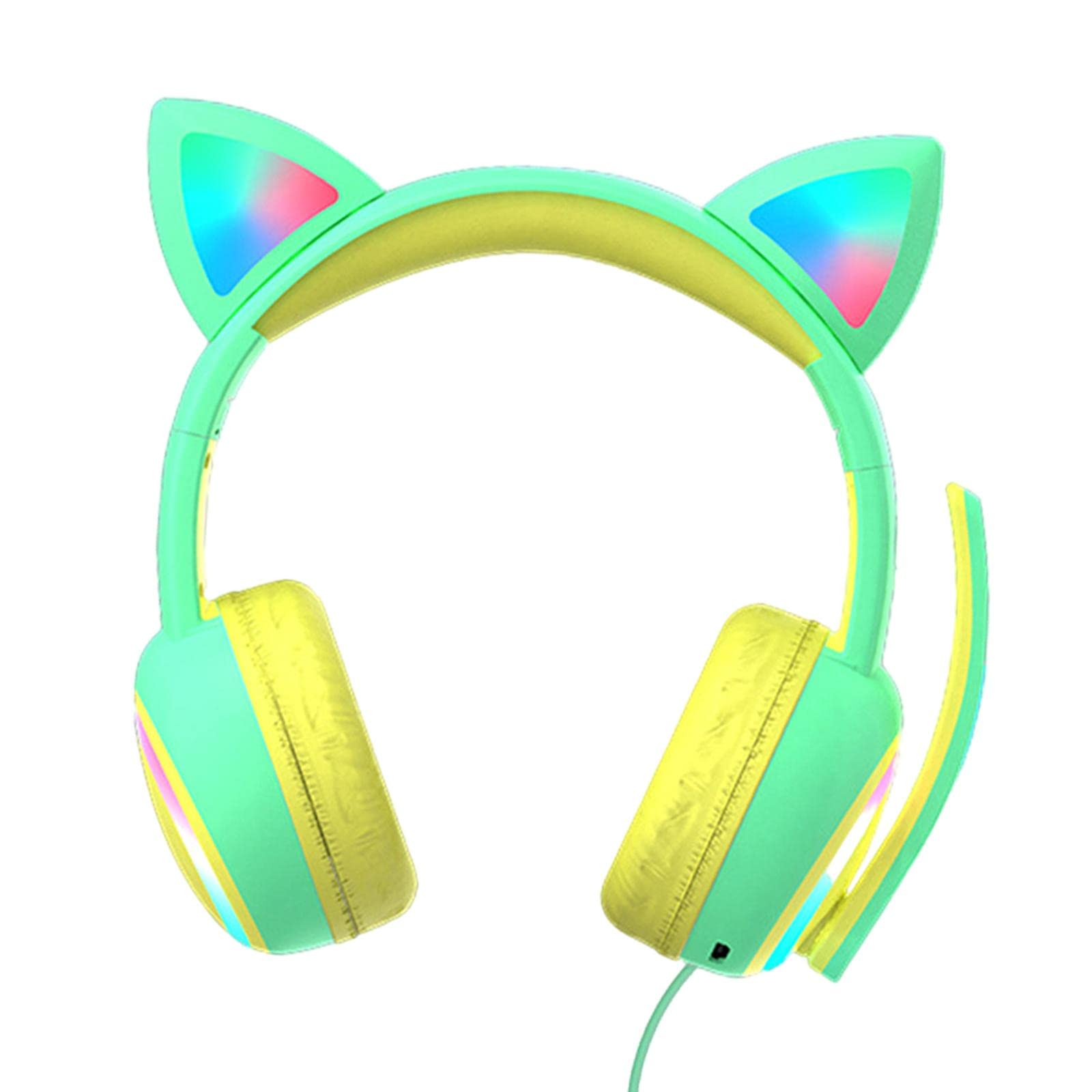 CALANDIS™ Kid LED Fashion Cute Cat Ear Headphones On-Ear Headsets with Mic Foldable Wired Green | Headsets | Video Game Accessories-image-15