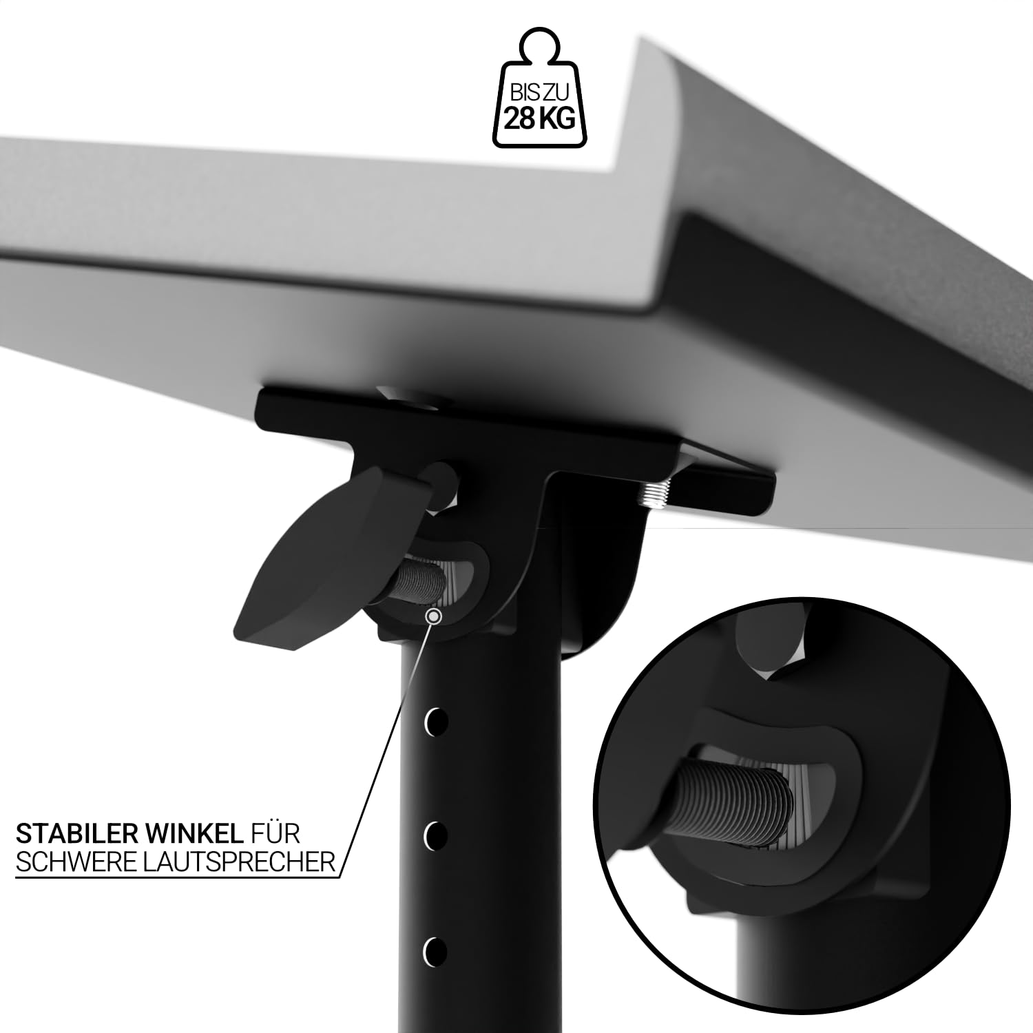 Lautsprecher Ständer mit Tischhalterung – Neigbar ±20°, bis 28 kg – Inkl. Schaumstoff-Absorber – Stabil & Robust – Für Studio, Schreibtisch & DJ-Setup - Schwarz