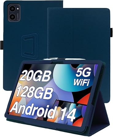 Case for DEERTiME E15 Android 14 Tablet 10.1 Inch,WUNIAK Premium Leather Business Folio Stand Cover for DEERTiME E15 Android 14 Tablet 10.1 Inch with Hand Strap for Tablet,Blue