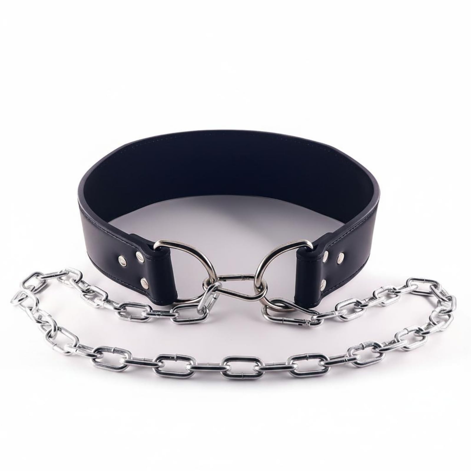 Cintura Sollevamento Pesi Cintura Palestra Cintura Allenamento Cintura s in Pelle con Catena 90cm per Caricare Pesi su Trazioni E con Fibbia E Rivetti, Nero
