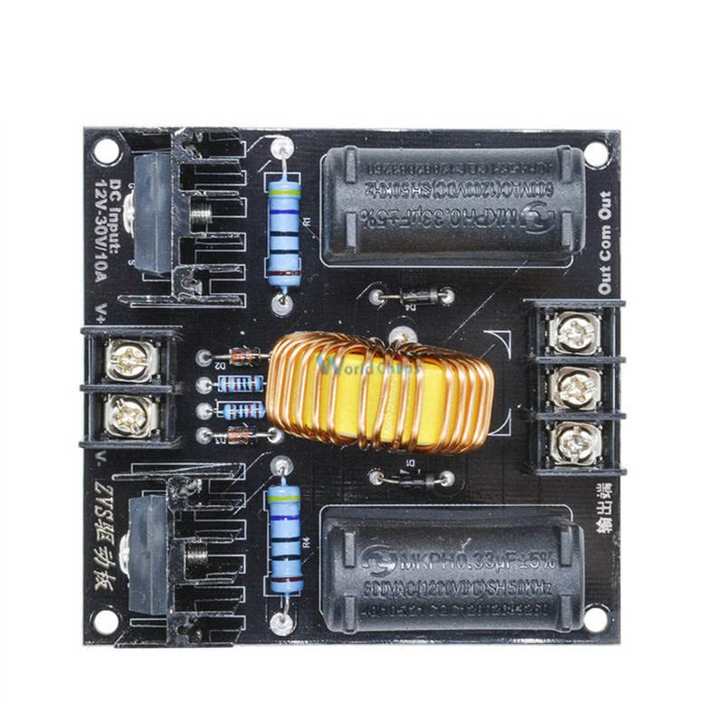 Top-down view of the ZVS driver board with clear terminal labels
