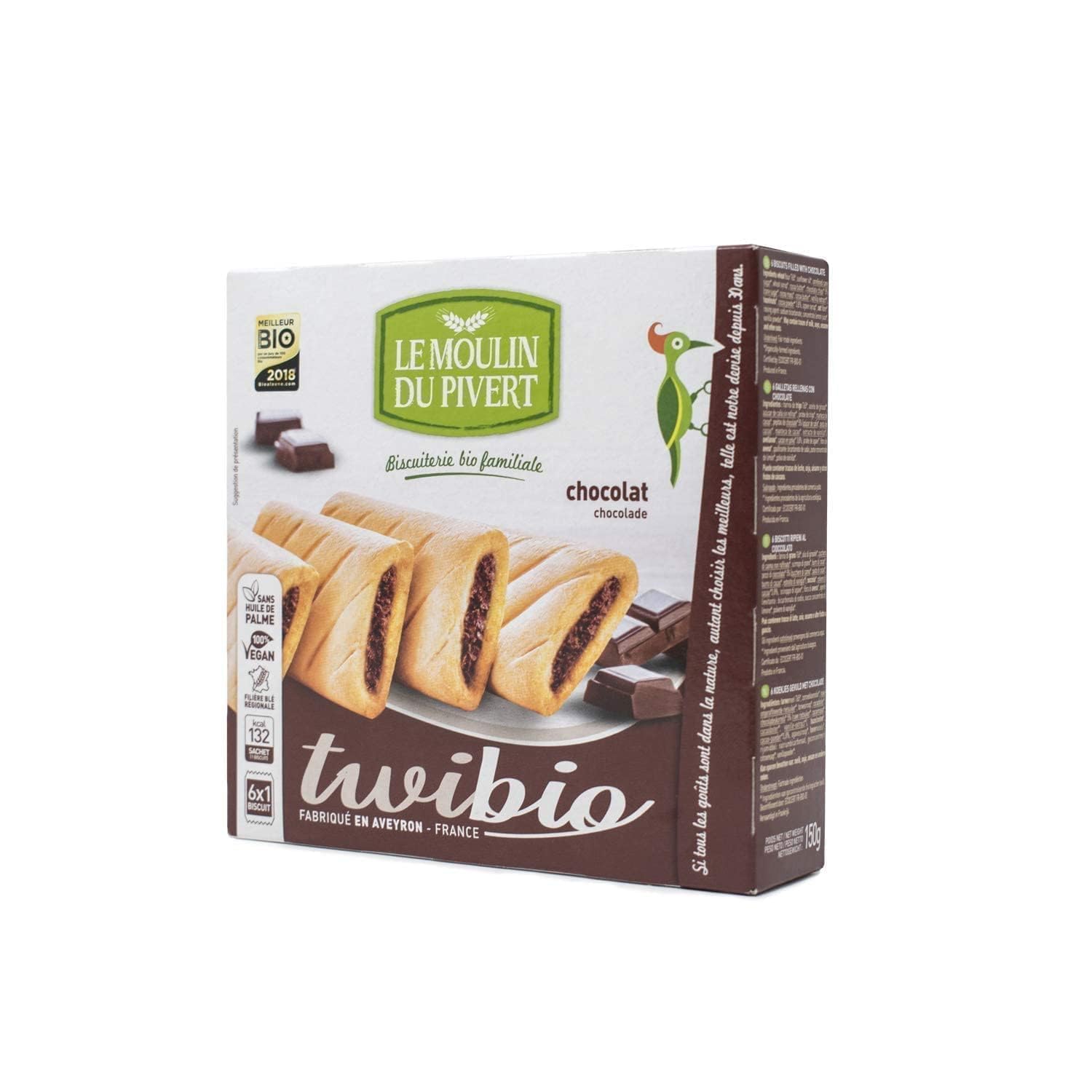 Moulin Pivert Twibio Fourré Au Chocolat Noir 150 G
