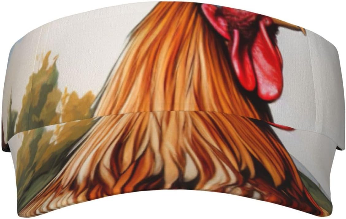 Rooster on Wood in Farmland Print Sports Sun Visor Men Women Lightweight Cooling Stretchy Visor Hat for Running, Tennis, Golf Black