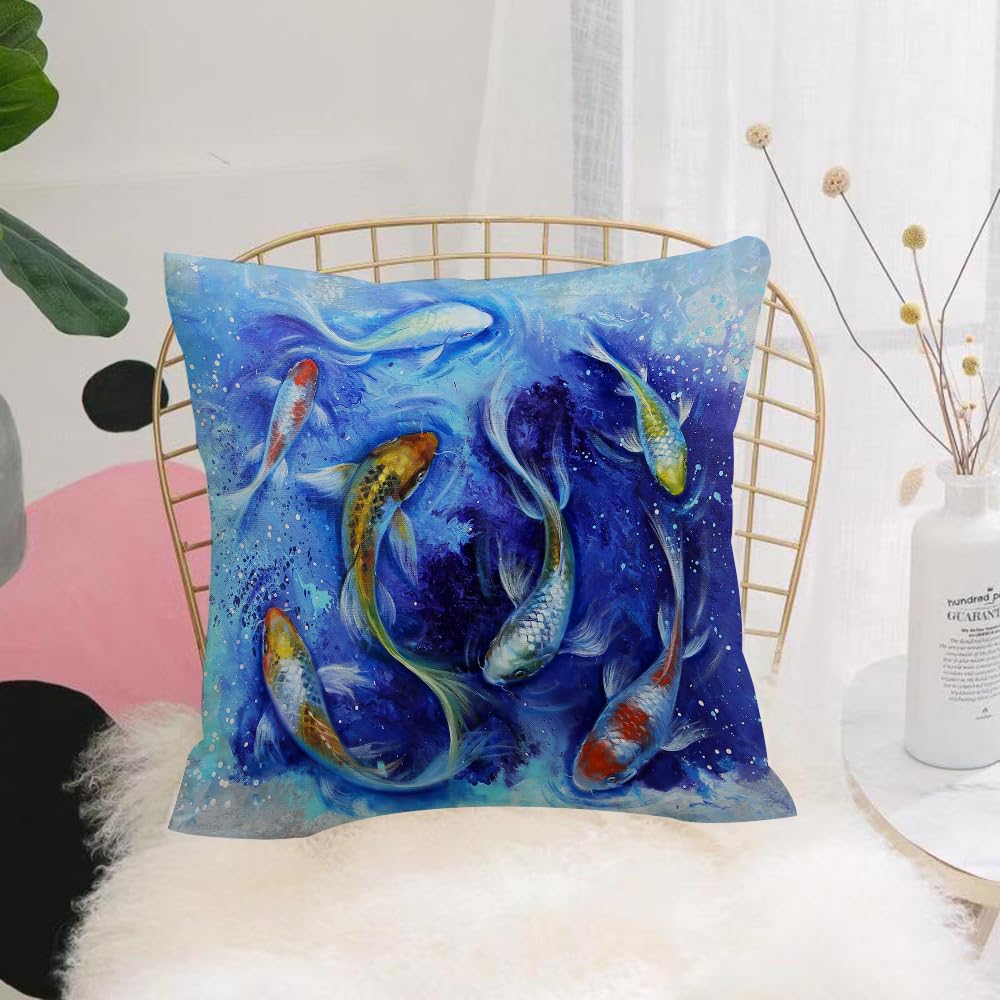 HYMSXW Cushion Cover,Throw Pillow Case Home Decorative for Living Room Bedroom Sofa Chair 20X20 Inch,Japanese Koi fish. oil painting on canvas.,Pillowcase 50X50cm
