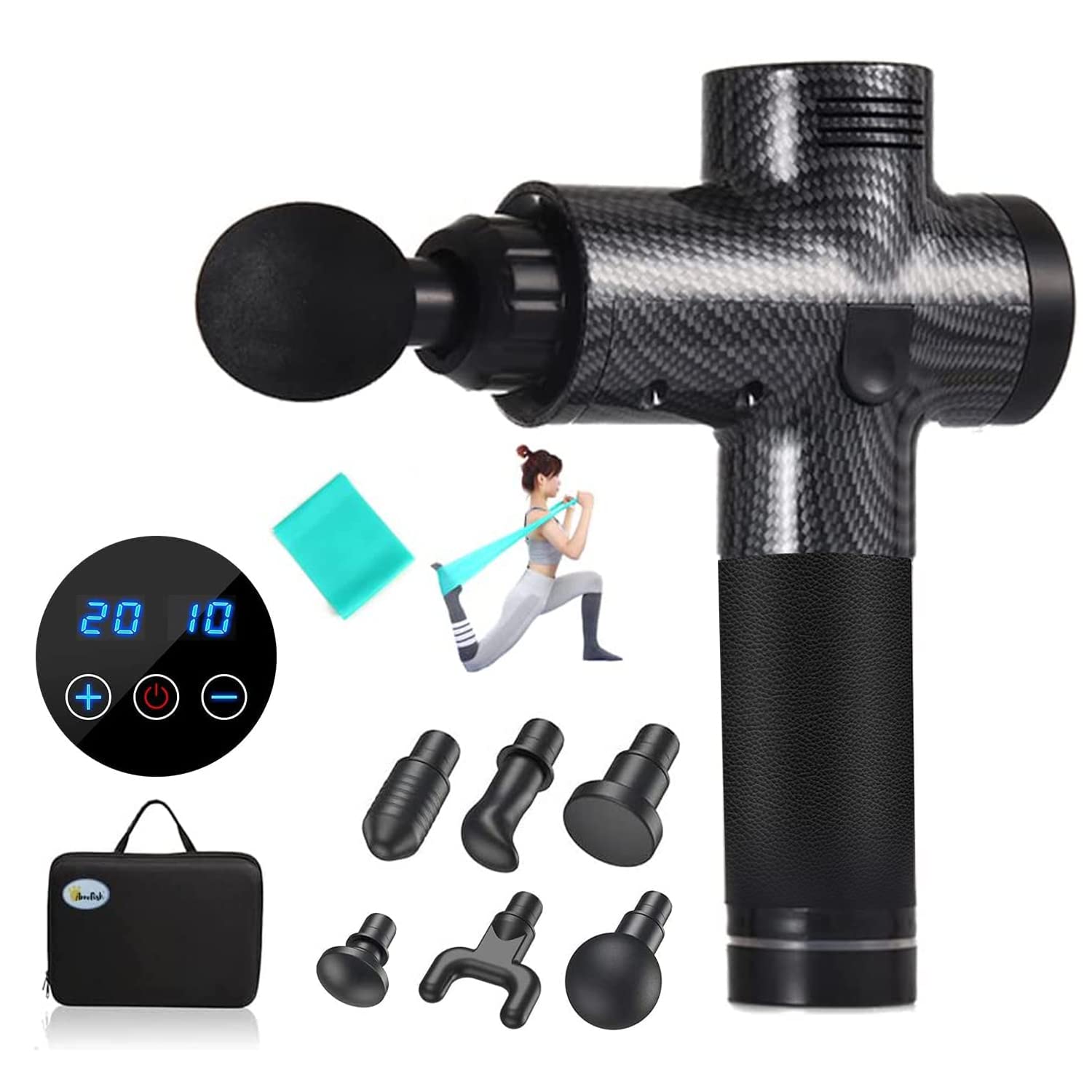 AllExtreme MG-01 Massage Gun Portable Vibration Muscle Body Massager with 4 Heads, LCD, Touch Button & 20 Adjustable Speed Vibrator for Neck, Leg, Hand & Back (Black)