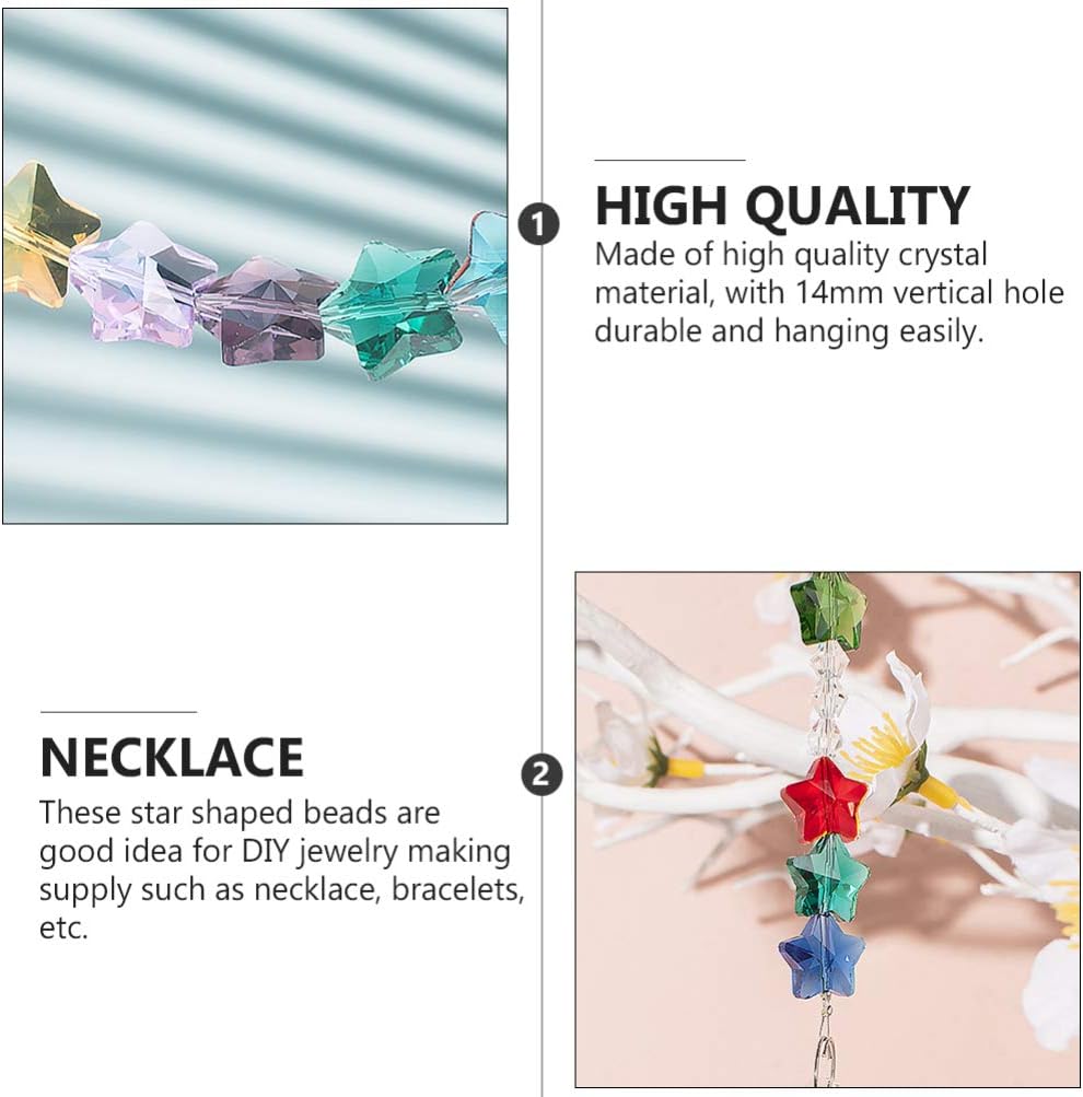 100pcs 14mm Star Lampwork Beads Loose Beads Single Hole Colorful Jewelry Pentagram Spacers DIY Necklace Bracelet Charms Pendants for Wind Chime Pendant Making