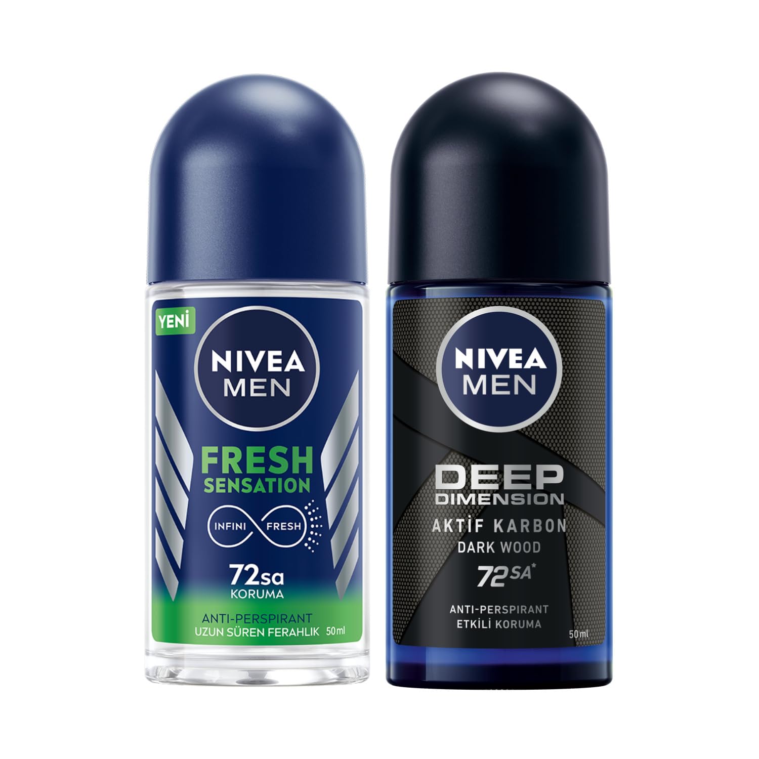 Nivea Men Fresh Sensation Roll on Deodorant 50 ml,72 Saat Anti-perspirant Koruma ve NIVEA Men Erkek Roll On Deodorant Deep Dimension 72 Saat Anti-Perspirant Koruma (50 ml)