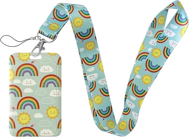 Geiomoo Lanyard with Clip Clasp and Badge Holder, Neck Strap with ID Hard Card Case (Rainbow 3)