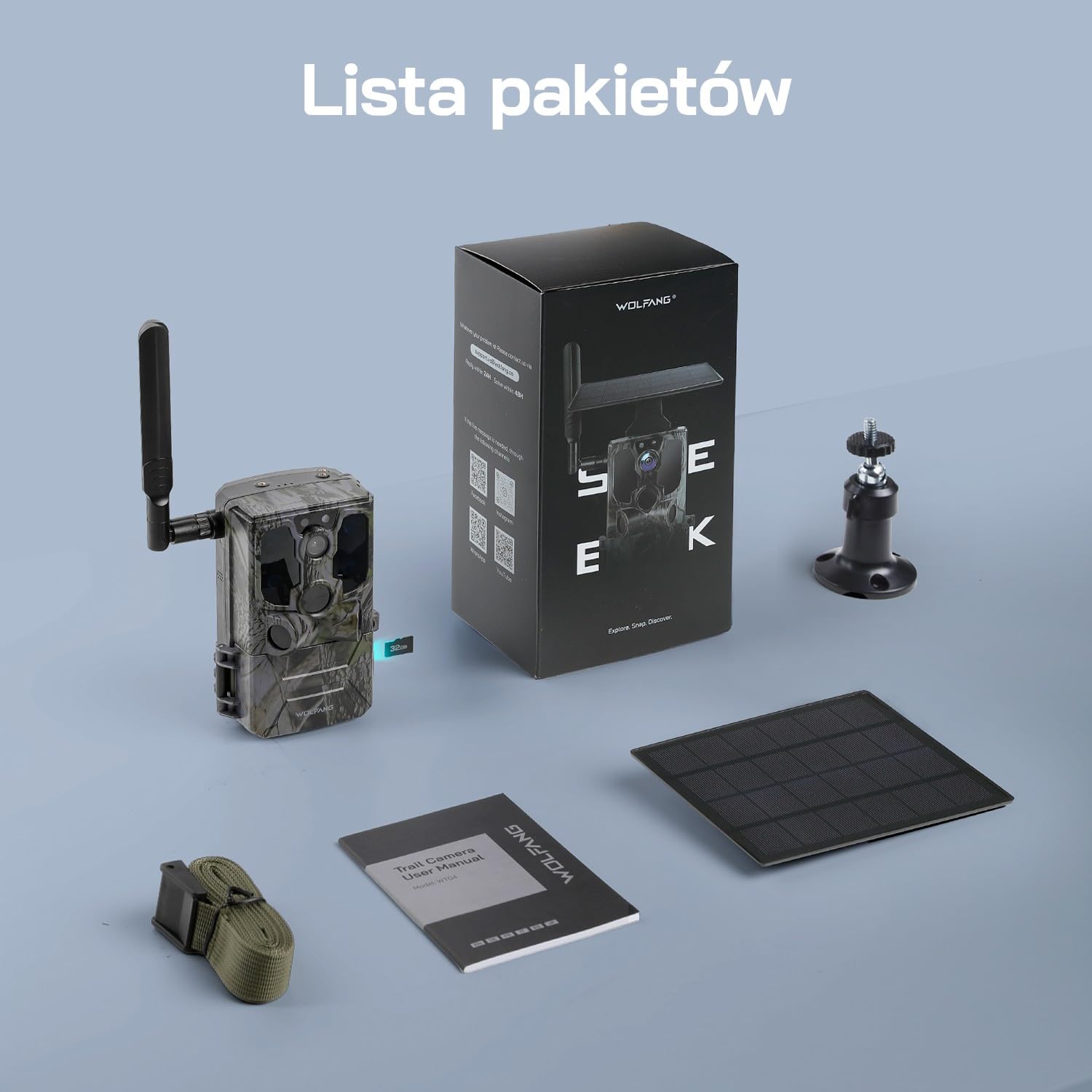 WOLFANG 4G LTE Wildlife Solarcamera 2.5K, Trailcamera met Uitstekend Nachtzicht, 0,2 s Activeringstijd, IP66 Waterdicht, Voor Wildlife Monitoring met Micro SD-kaar i SIM