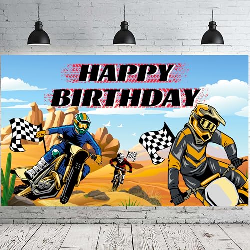 Toile de fond moto Happy Birthday 180x109 cm pour anniversaire