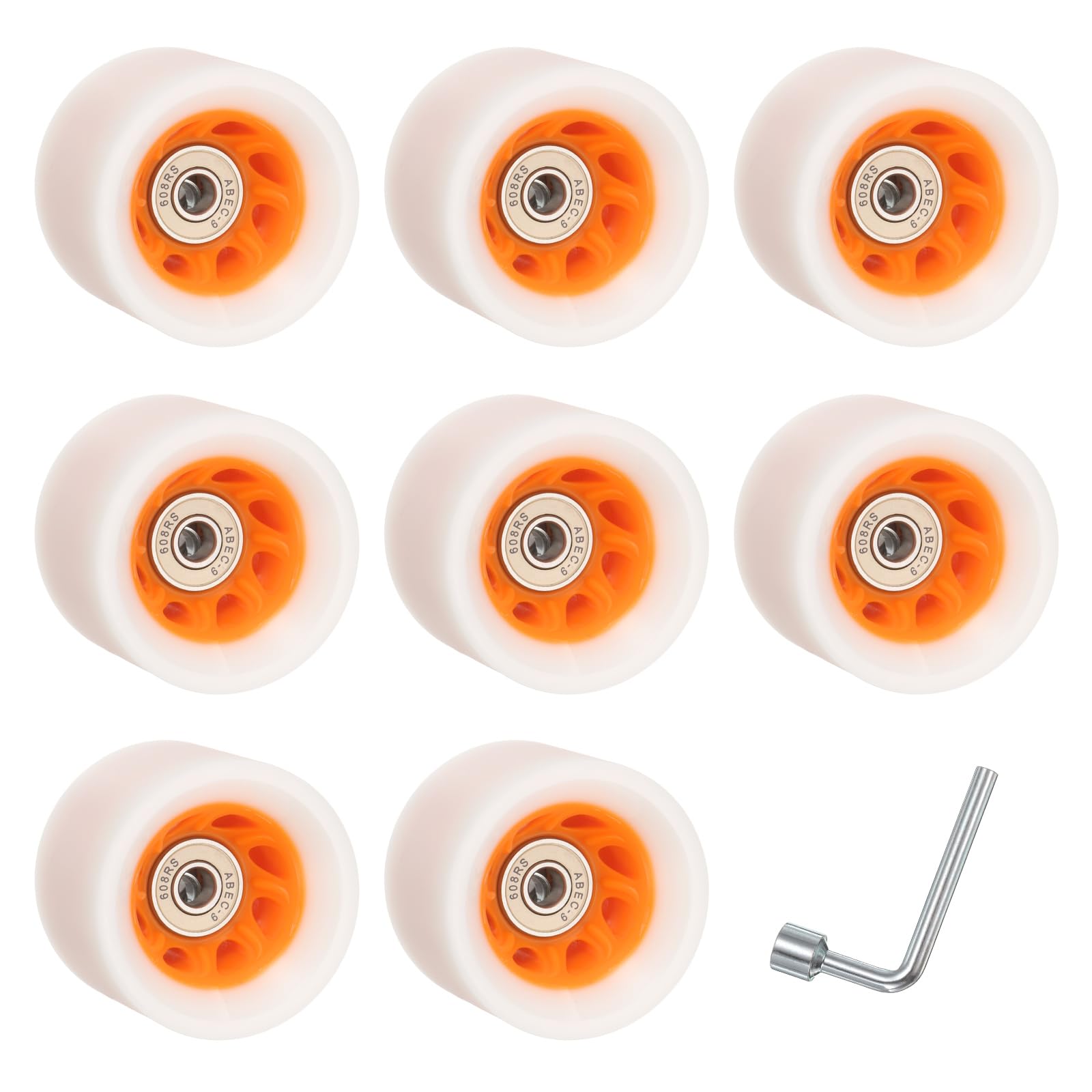 YELARXI 8Pcs Quad Roller Skate Wheels with Bearing, 58mmx39mm, White Orange