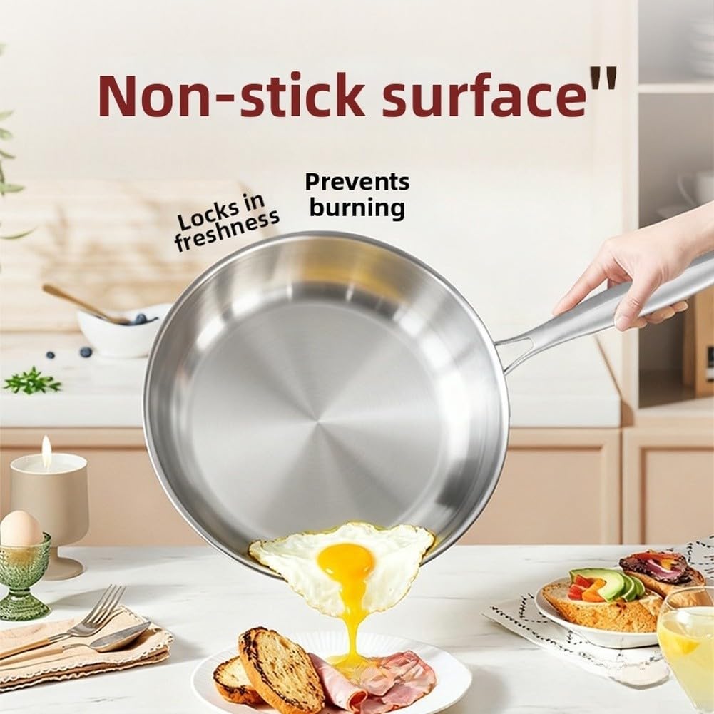 Sartén de acero inoxidable 316 con tapa de cristal, sin revestimiento, base de tres capas, inducción 24 cm