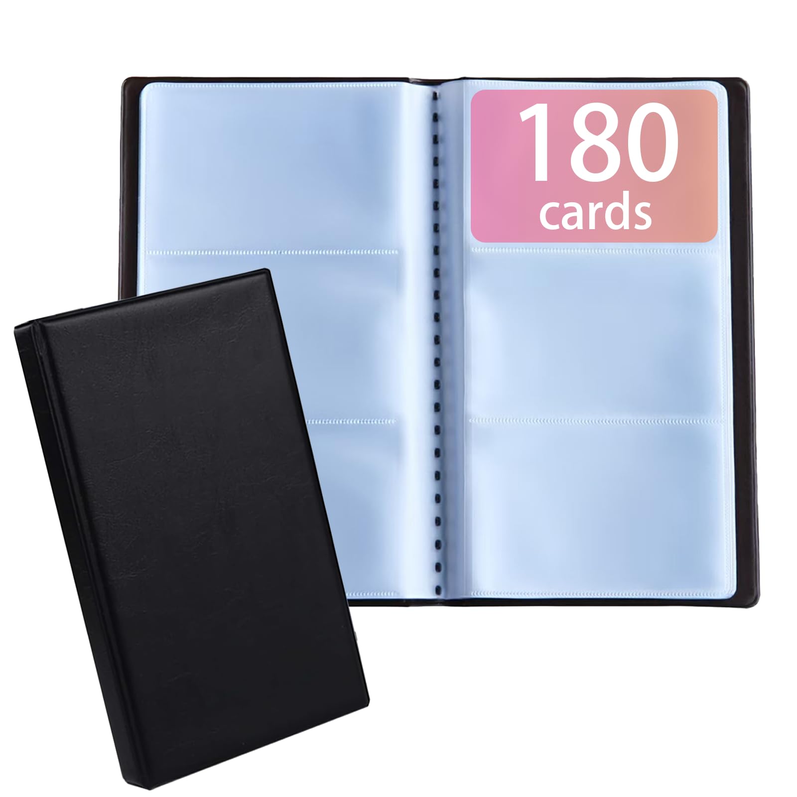 Tarjetero Negro para 180 Tarjetas de Visita, Libro Portatarjetas de Crédito de Cuero de PU, Organizador de Tarjetas de Visitas