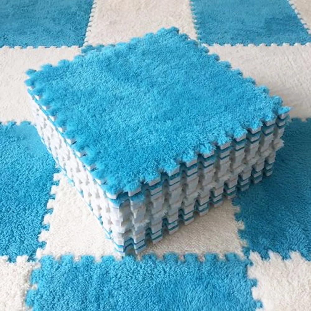 Weiche Plüschmatte, Spielmatte, Puzzle-Teppichquadrate, Puzzle-Teppichquadrate, 30 x 30 x 0,6 cm(Pink-Gray)