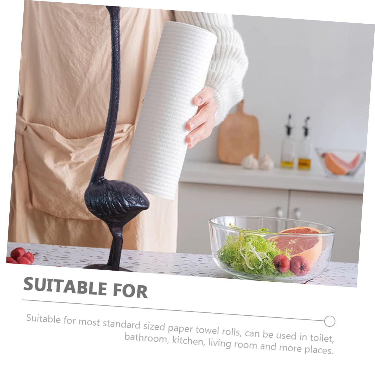 Flamingo Papierhandtuchständer aus Eisen, Stehendes Tierfiguren Design | Rutschfester Standfuß, Schwarz, Leicht zu Bewegen, für Bad und Wohnzimmer Geeignet