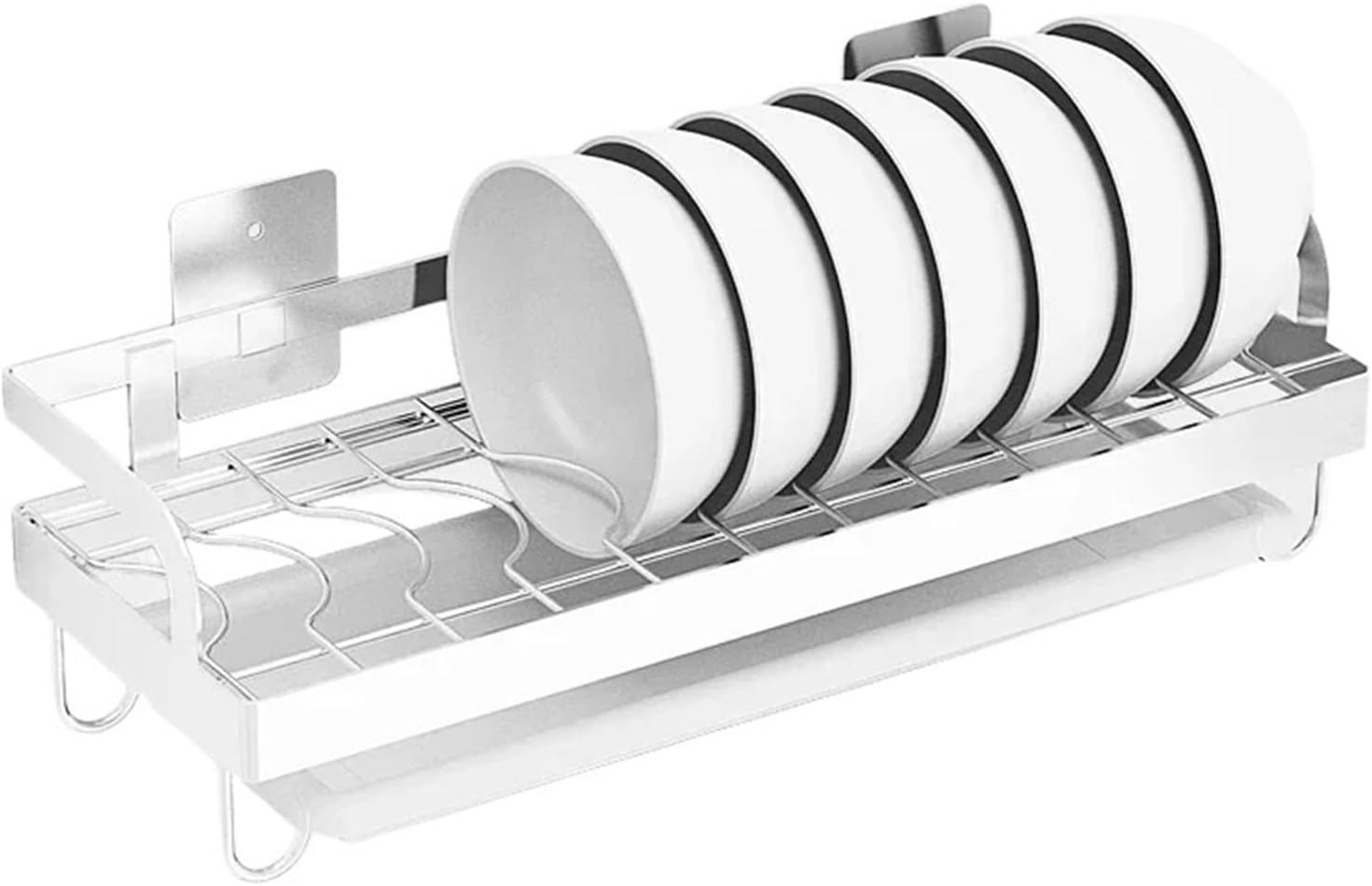 Dish Drying Rack 304 Stainless Steel Wall Mounted Kitchen Organizer Drain Holder Plate Storage Shelf Sink Drainer Cutlery Box(Plates Rack)