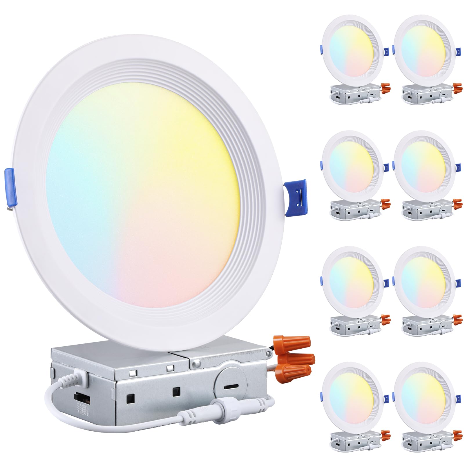 8-Pack 5CCT 6 Inch Slim LED Recessed Lighting with J Box, Anti-Glare Baffle Trim, 12W 1000LM, Aluminum CRI90 Dimmable Ceiling Downlight, Air Tight & IC Rated, 2700K3000K3500K4000K5000K, ETL