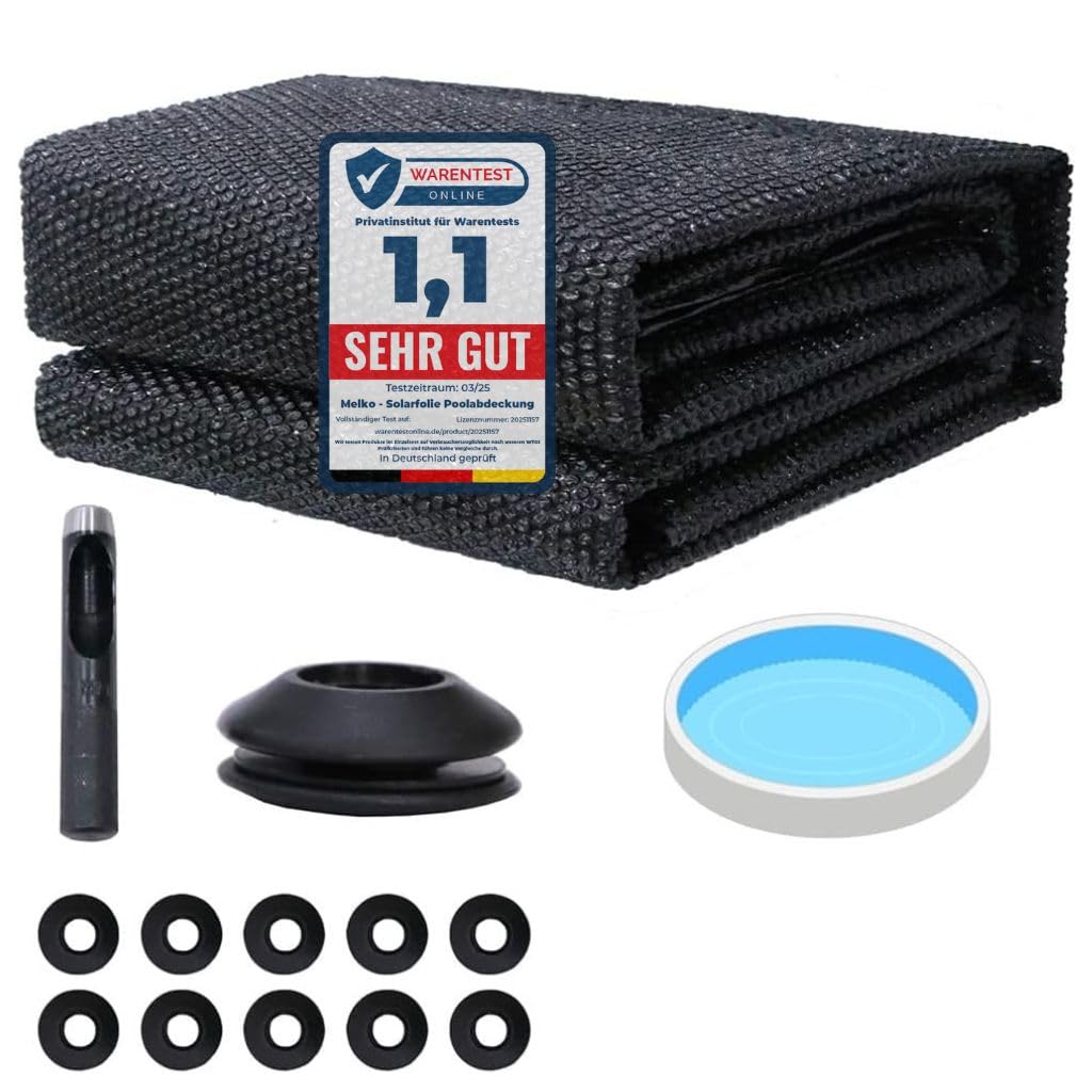 Melko Solarfolie Pool Ø 366 cm Poolabdeckung Solarplane Ösen Schwarz PVC Wärmeplane