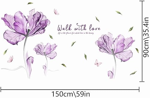 Miniatura 5 de Calcomanías de pared grandes con diseño de flores moradas estilo tinta, con texto en inglés "sacinora Quotes Saying Lotus", vinilo extraíble para