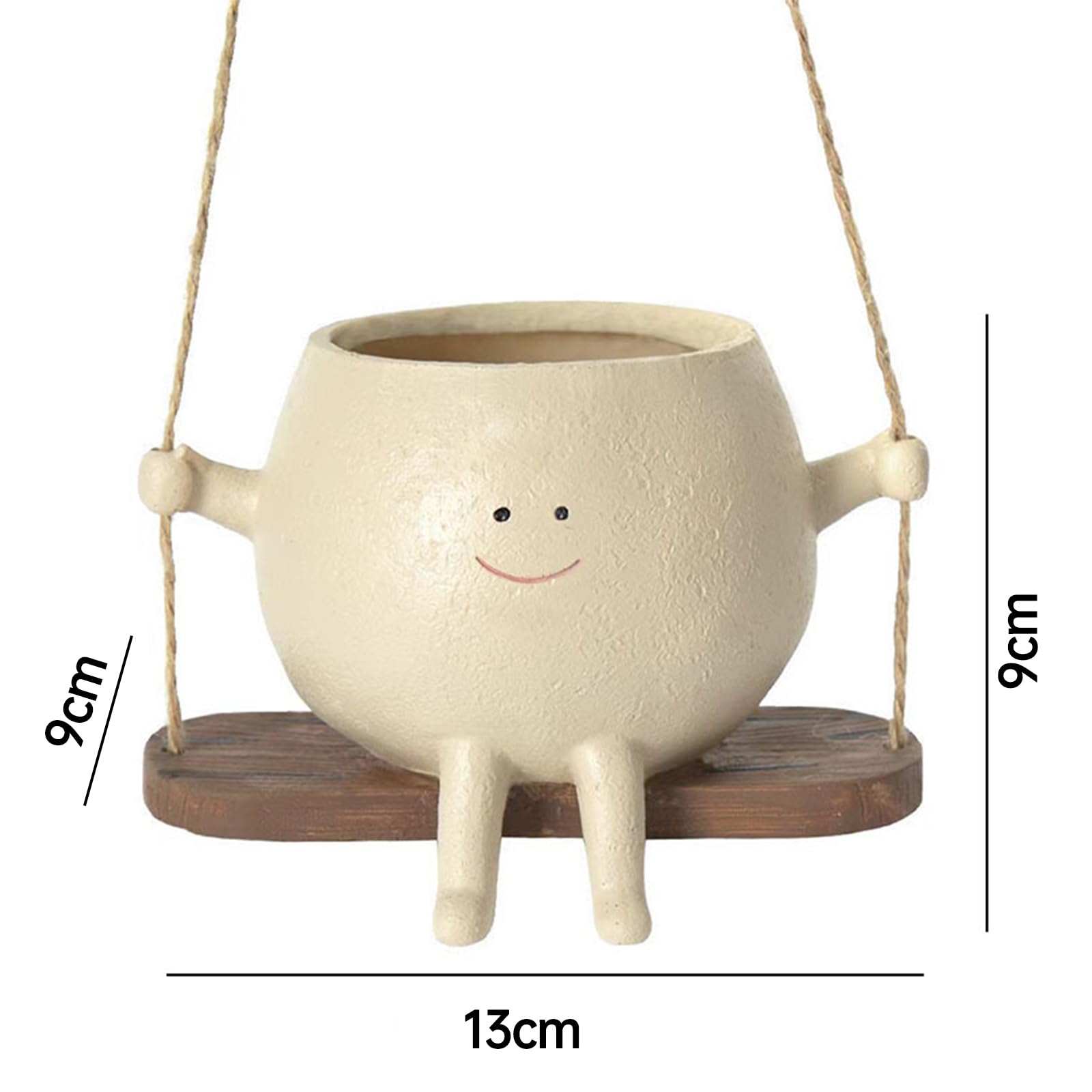 Vaso Sospeso Con Faccina | Vaso Per Piante In Resina | Beige | 12,5x9,5x12 Cm | Per Balcone, Giardino, Interni
