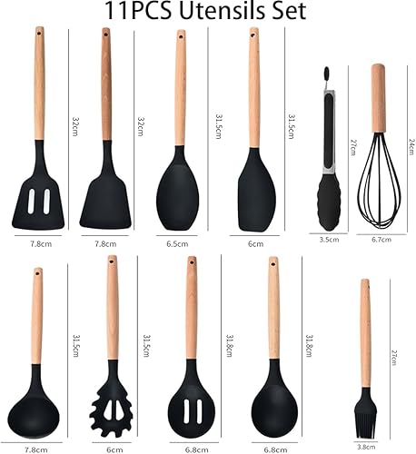 Miniatura 4 de Juego de utensilios de cocina y cuchillos de 19 piezas con almacenamiento, con 11 piezas de utensilios de cocina de silicona, 5 ieces cuchillos de