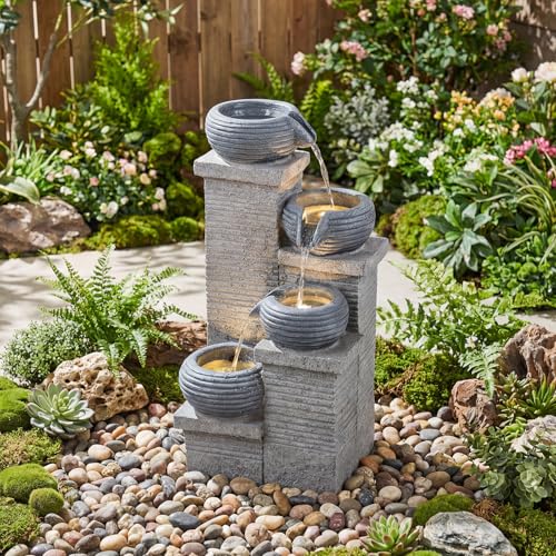 COSTWAY 4-stufiger Springbrunnen, Gartenbrunnen mit LED...
