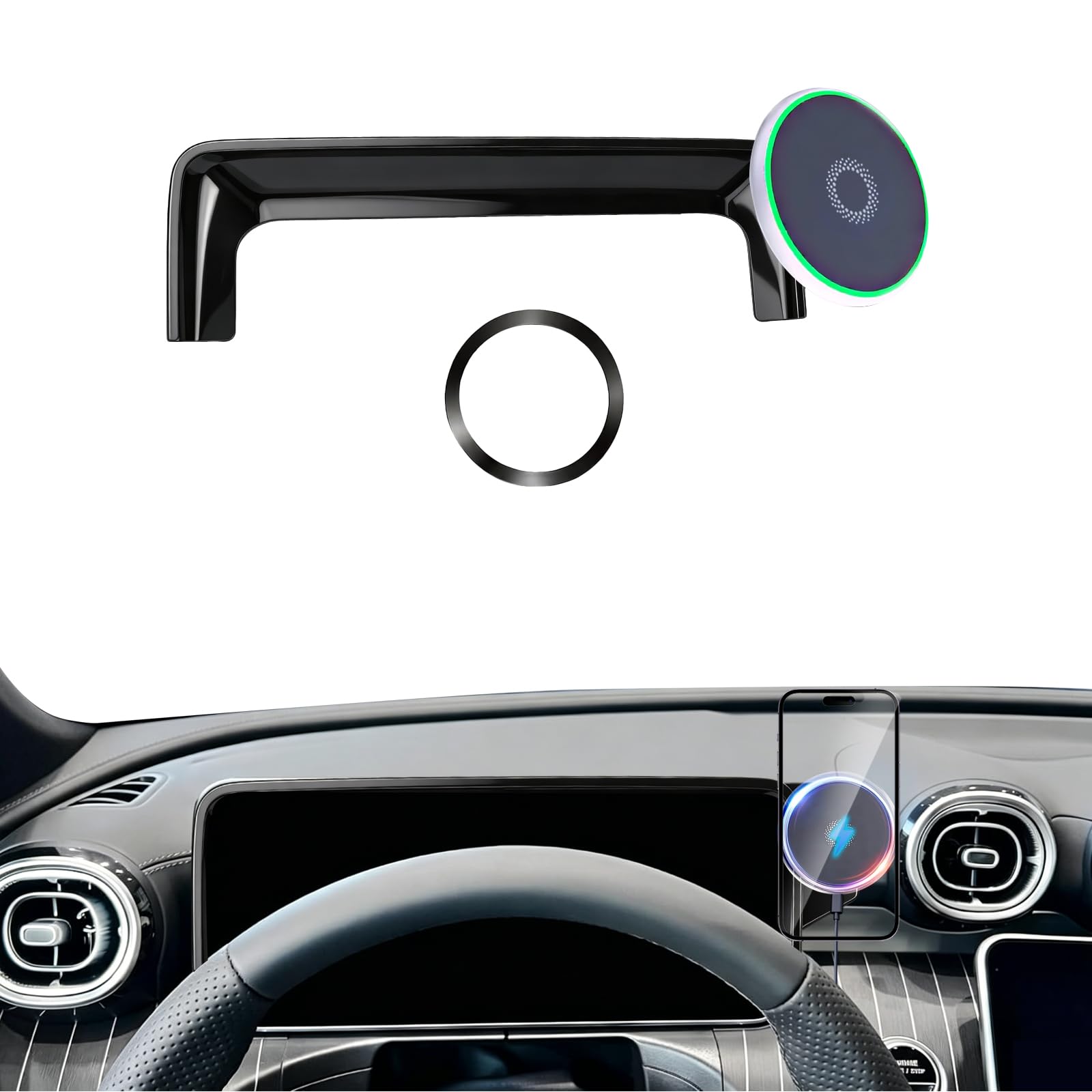 Supporto magnetico per telefono per Mercedes Benz GLC 2023-2026 Classe C 2022-2026 Accessori Schermo da 12,3 pollici, rotazione a 360° per supporto per telefono caricabatterie wireless Magsafe