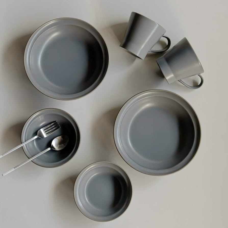 Amazon.co.jp: TAMAKI ペア食器セット エッジライン グレー 6点