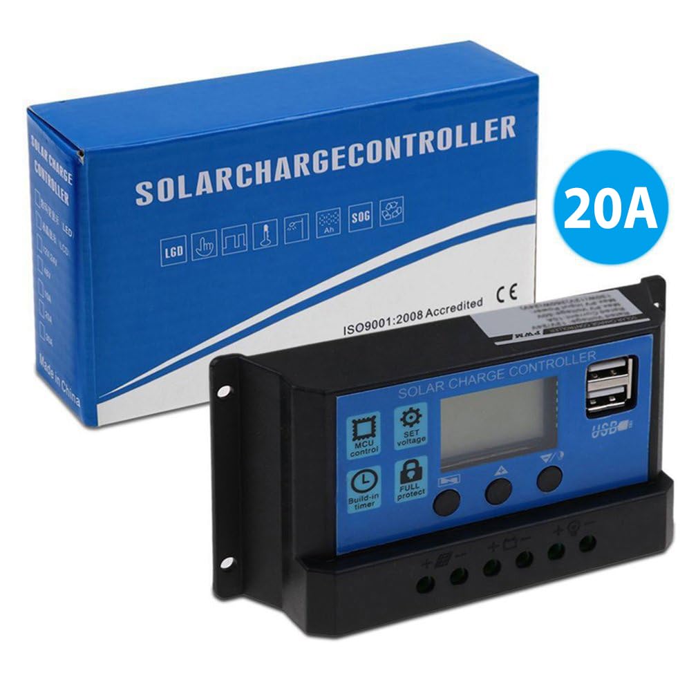 12 V/24 V, pannello solare smart, regolatore di carica PWM, regolatore solare con display LCD e 5 V, doppia port USB, protezione da sovracorrente, na baterię fotowoltaiczną (10 A)