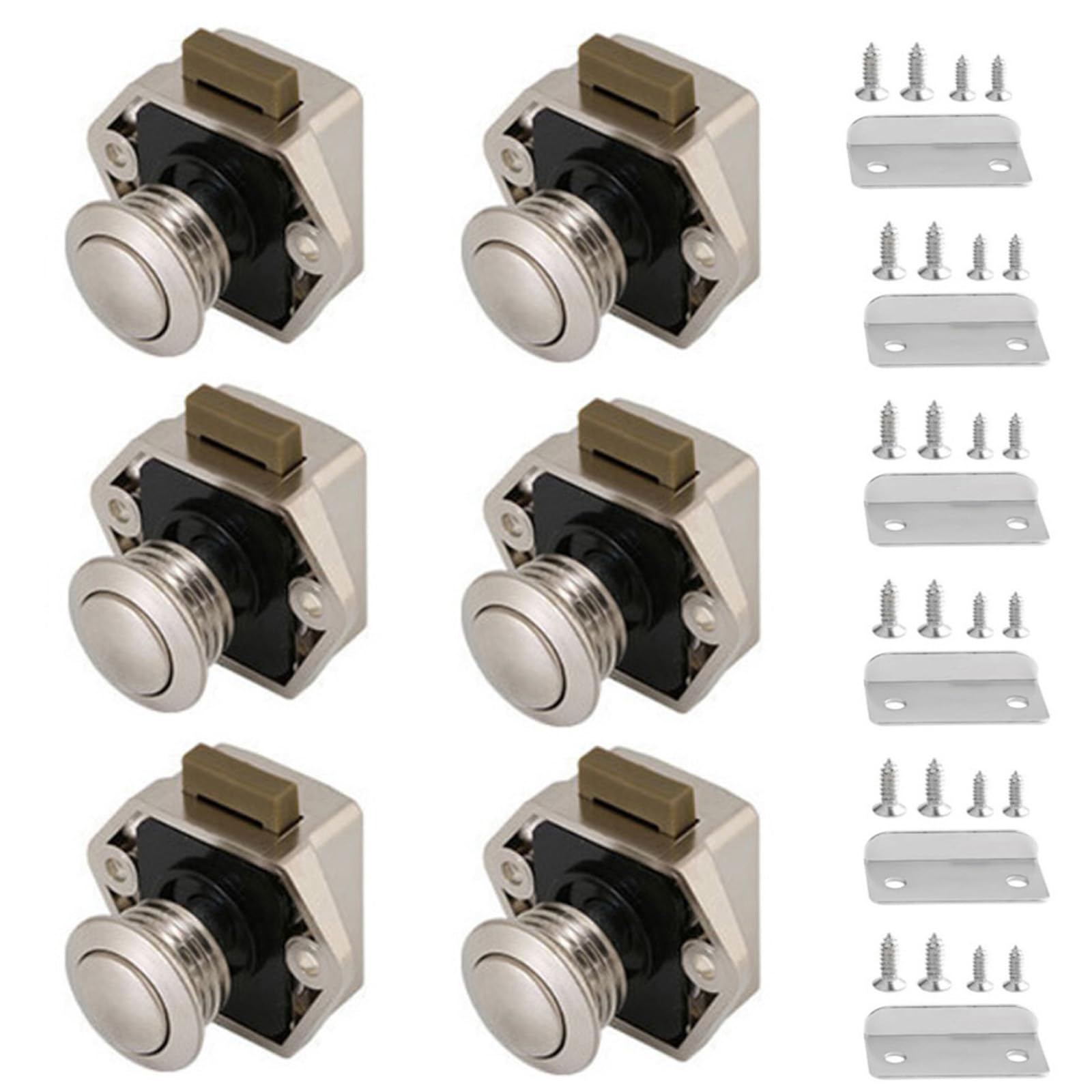 Lot de 6 serrures de camping-car, cabinet Push Lock Button Catch, verrouillage sans clé pour camping-car, yacht, bateau, camping-car, armoire de camping, caravane, Cut Out 20 mm (nickel perlé)