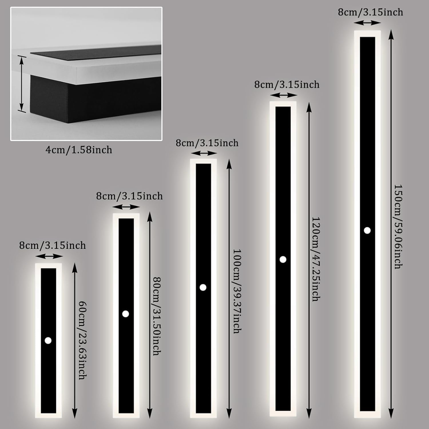 Esterno Lampada da Parete con Sensore di Movimento Villa Lungo Applique da Parete per Luci Esterni/Interni IP65 Impermeabile 4500K Bianco Naturale Alluminio Luce Nero per Garage (80cm)