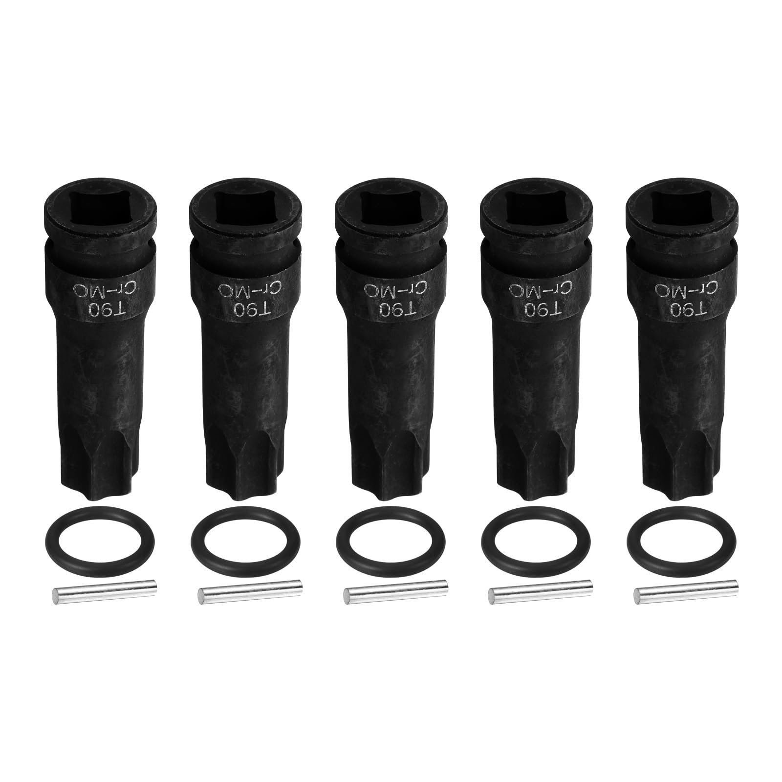 sourcing map 5pcs 1/2" Drive Torx Bit Socket T90 Impact 6 Point Star Bit Sockets CR-MO Steel with Cotter Pin and O-Ring for Power Drill Drivers Garage Workshop Adapter โ image 1