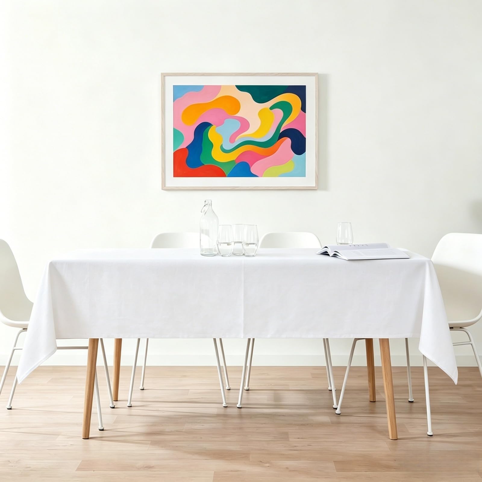 Mantel Rectangular Lino 110 x 175 cm Impermeable y Lavable Exterior Mesa Durabilidad y Fácil Limpieza para Casa Comedor Cocina Exterior Navidad Fiestas Cumpleaños, Blanco