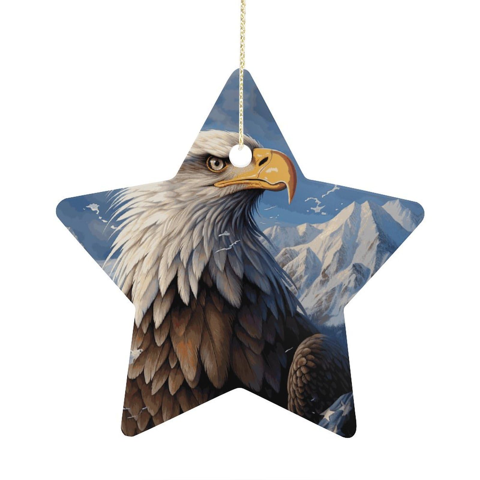 Eagle Stars Ornaments Ceramic Christmas Tree Hanging Light in Weight Christmas Star Pendants Funny Double-Sided Printed Xmas Ornaments for Gifts