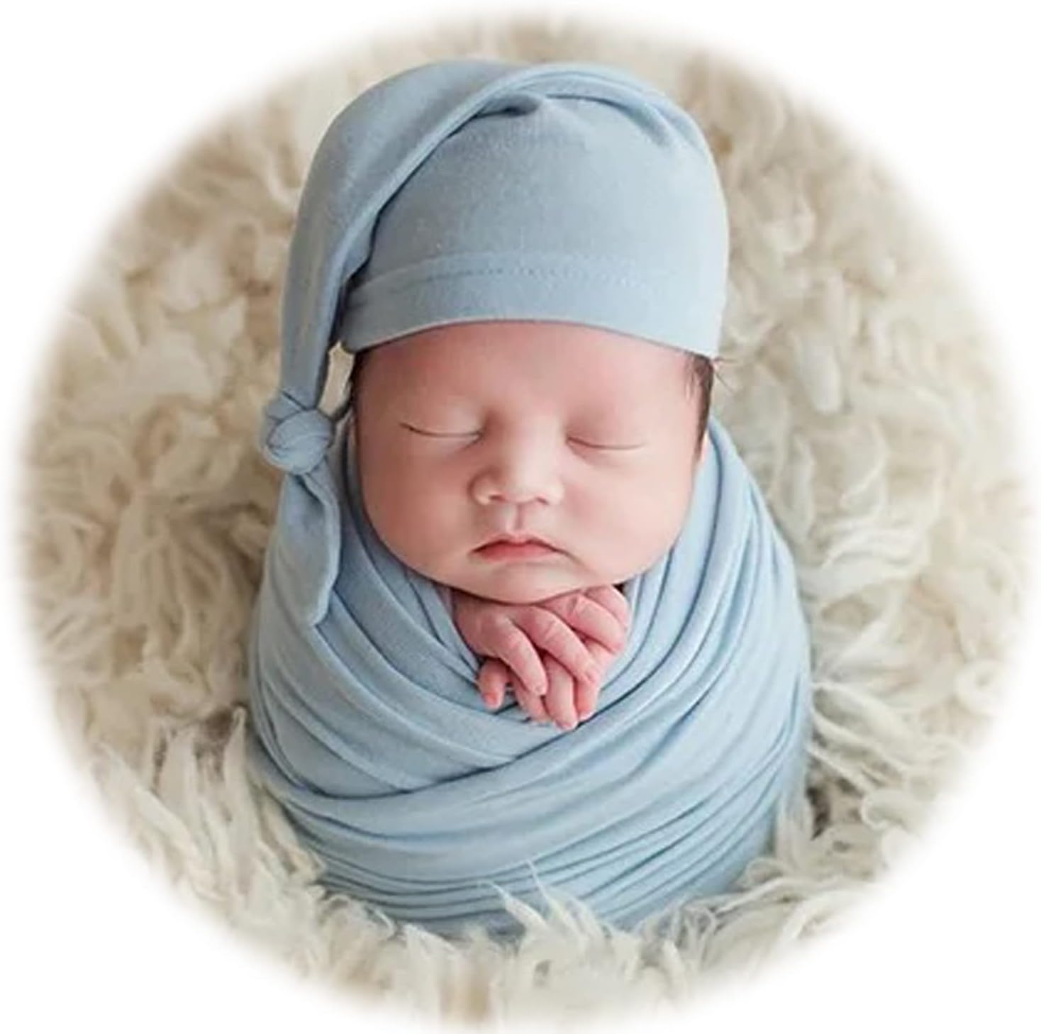 Zeroest Newborn Photography Wraps with Hat Baby Photo Outfit Girl Stretch Blanket Infant Boy Props for Baby Photo Shoot (Blue)