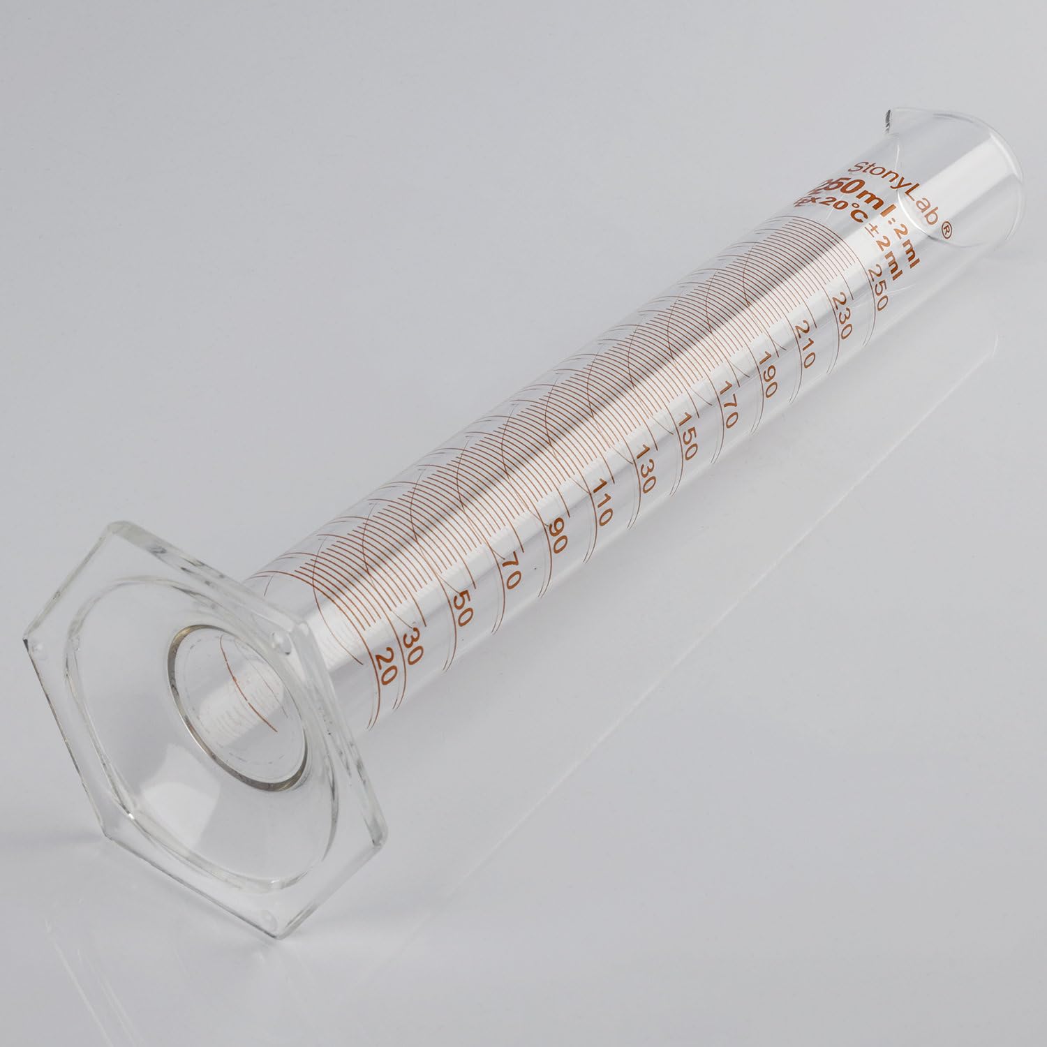 Cilindro Graduado de Vidrio de Borosilicato 250 ml, Paquete de 2 con Base Hexagonal