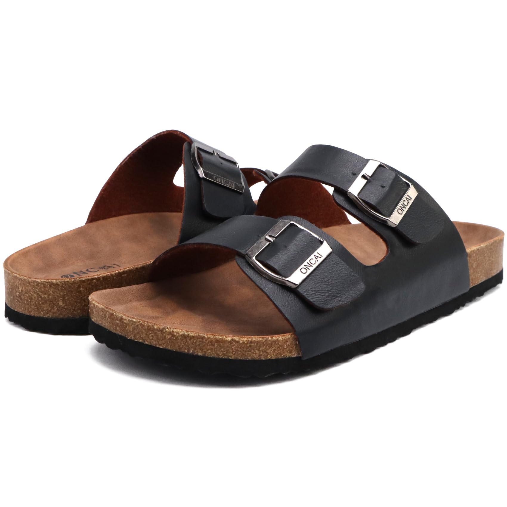 ONCAI Mules Sandalias para Hombre con Punta Abierta, Cuero Cómodas de Playa con Hebilla Zuecos Sandalias para Hombre Verano Zapatillas de corcho para Caballeros