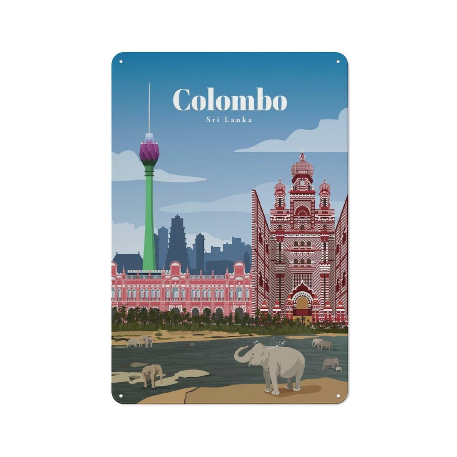 Junmoney Travel To Colombo Metal Sign 30X20cm With For Workshop Wall, Rustic Decor, Wall Decoration For Workshops And Hobby Rooms