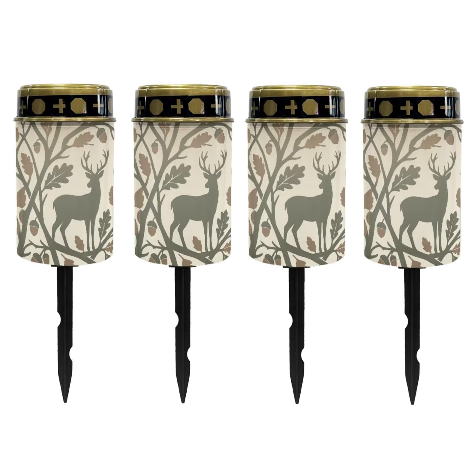 Poceacles Outdoor Solar Lights Solar Grave Candle Outdoor Waterproof Cemetery LED Candles for Cemetery Lawn Porch Outside Decoration, Deer Leaf Green Beige, 4 Piece Set
