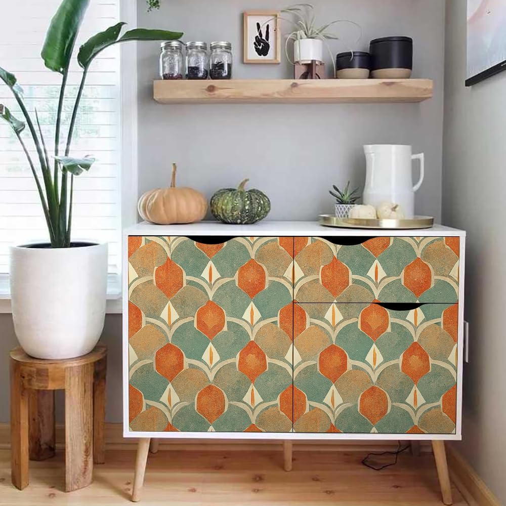 MuralPeel Modern Yellow Orange Geometric Mosaic Peel and Stick Wallpaper Self Adhesive Removable Easy Peel Off Stick on Wall Paper for Bedroom Cabinet Renter