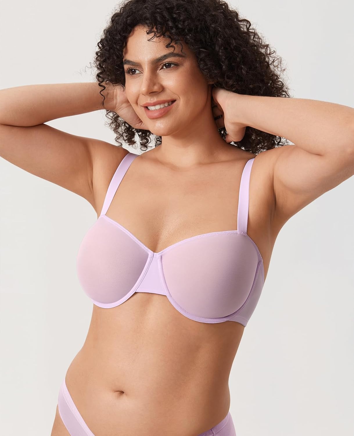 DELIMIRA Women's Cosnufy Balconette Bra Sheer Mesh Plus Size See Through Underwire Unlined Bras - Image 3