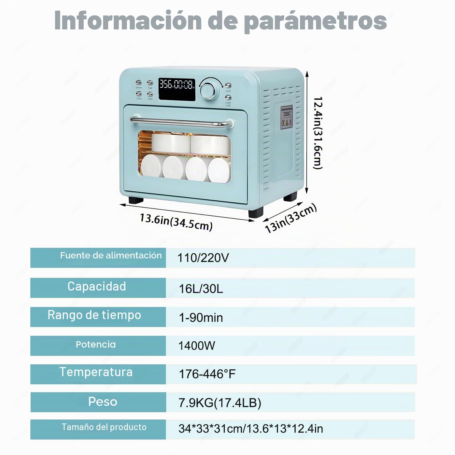 Horno de sublimación Azul, Pantalla Digital LED, Calentamiento rápido de 360°, para sublimación de Vasos, Tazas, Botellas de Agua y Transferencia a Granel 16L