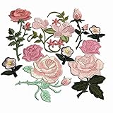 10pcs Assorted Pink Beautiful Flowers Embroidered Iron on Applique Patches