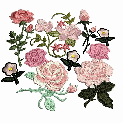 10pcs Assorted Pink Beautiful Flowers Embroidered Iron on Applique Patches