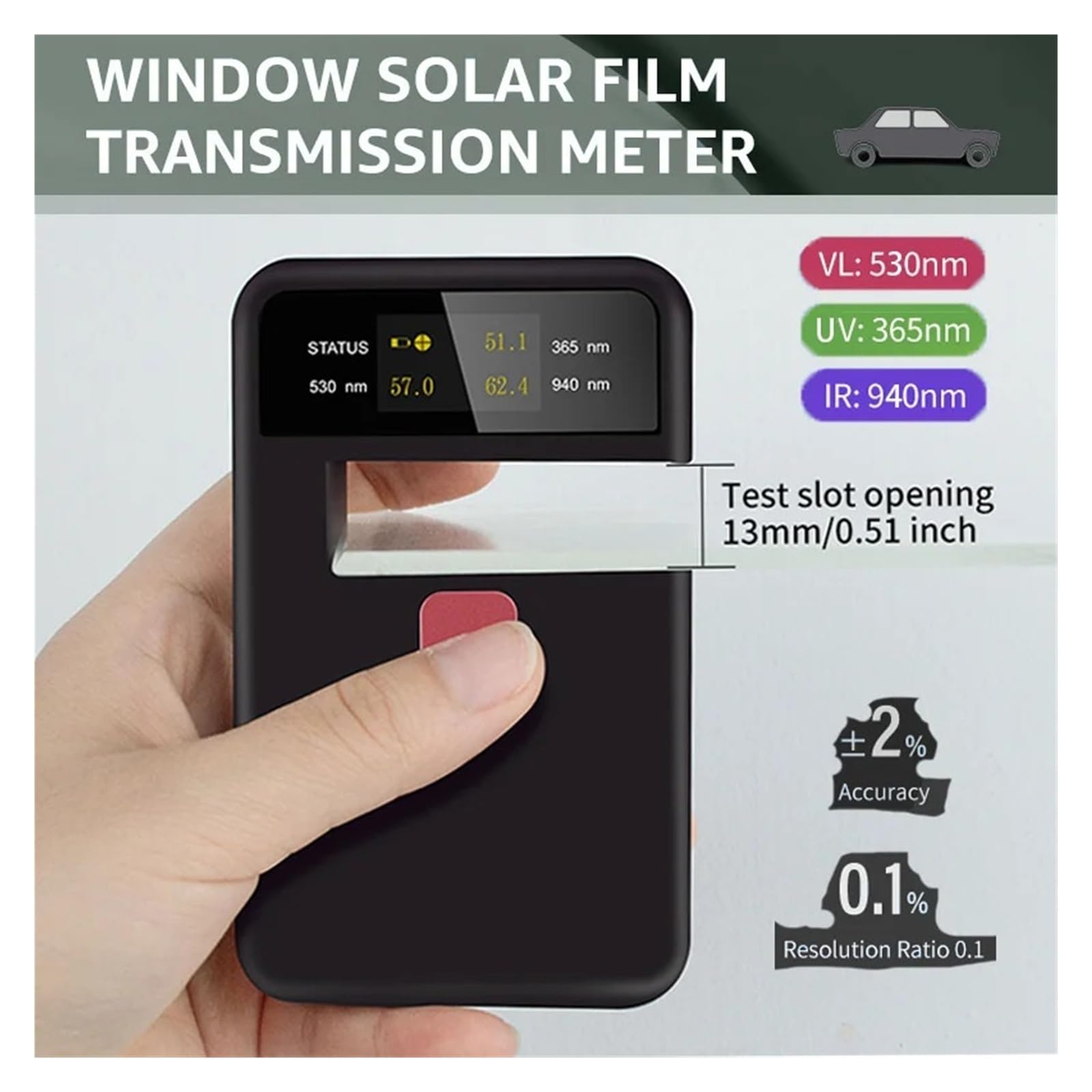 Probador de transmitancia VL/UV/IR con Pantalla LCD, portátil, película Solar, Gafas ópticas, probador de Ventana de Vidrio Templado Medición precisa