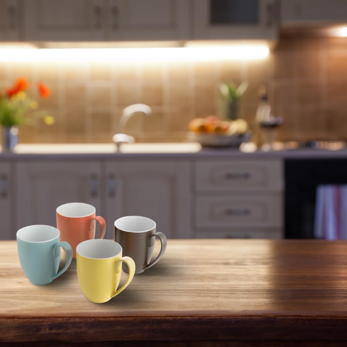 Nambé POP Colours 16 oz Stoneware Mugs, Set of 4 – Coffee Cups, Ocean, Citron, Persimmon & Chocolate – Modern Designer Drinkware Collection for Dining, Dishwasher & Microwave Safe
