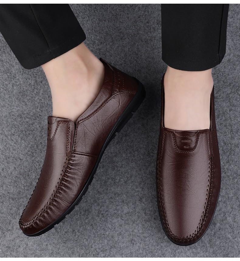 Mens Loafers Shoe Round Toe Leather Loafer Shoes Flat Heel Anti-Slip Resistant Prom Slip On4